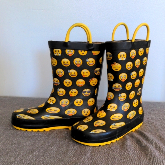 Emoji Kids Rubber Rain Boots, Size 9/10 - Picture 2 of 3